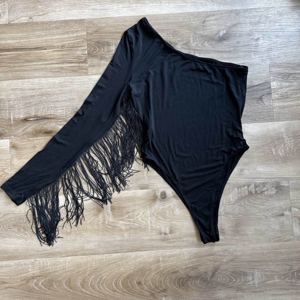 One Arm Bodysuit With Fringe Black Size Medium  Country Cowgirl